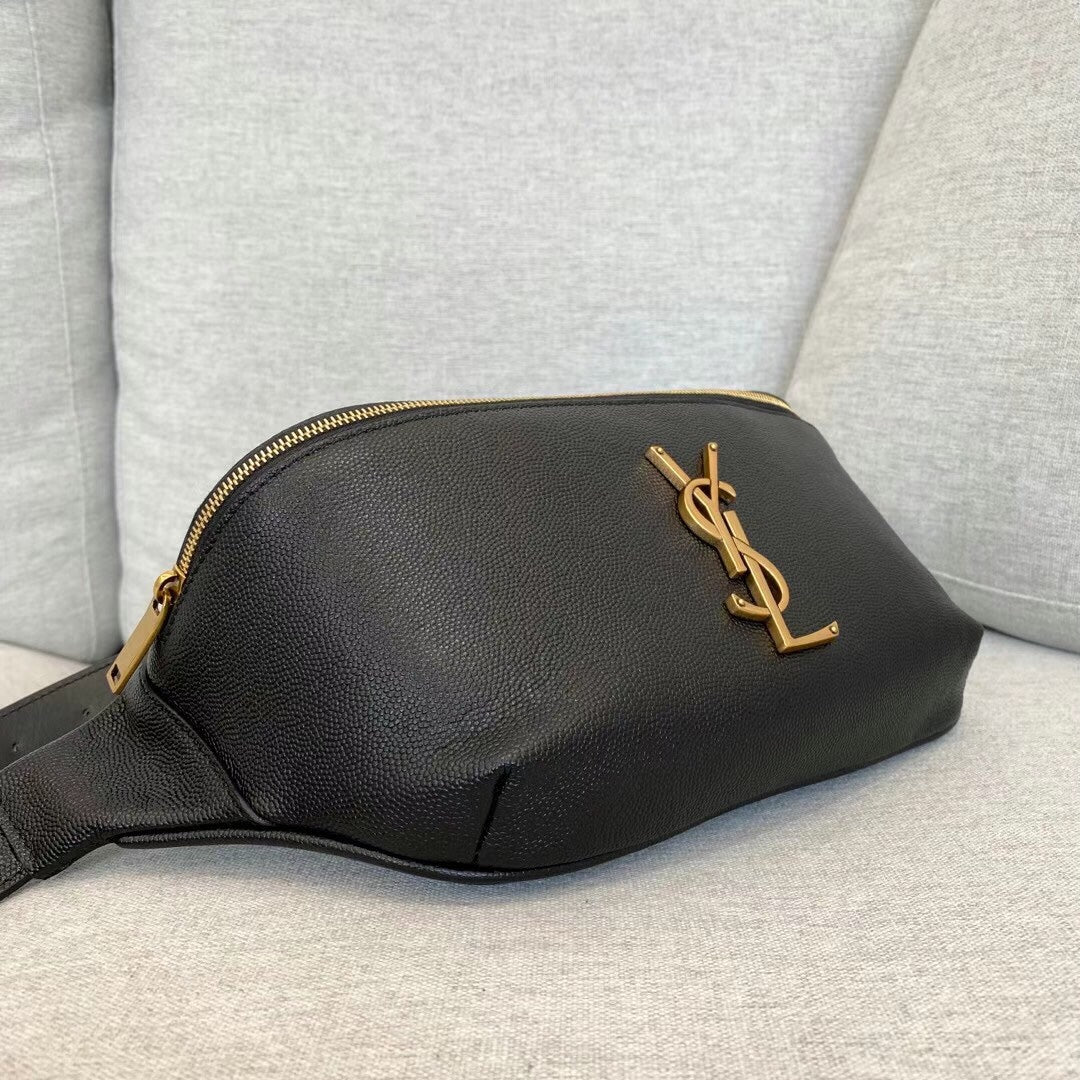 Saint Laurent Cassandre Grained Leather Belt Bag - Black/Gold