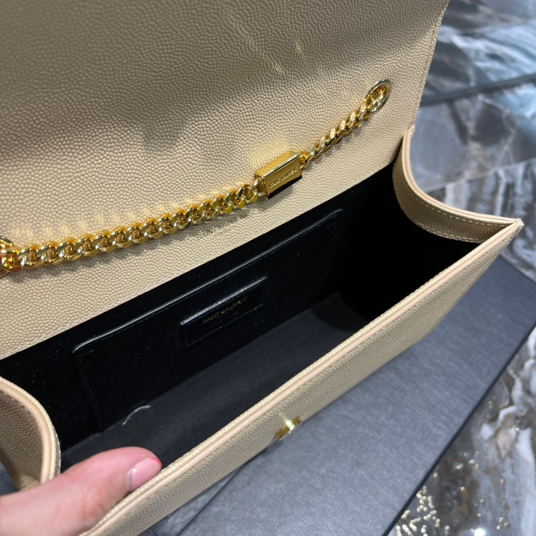 Saint Laurent Kate Small Tassel Chain Bag in Beige Leather
