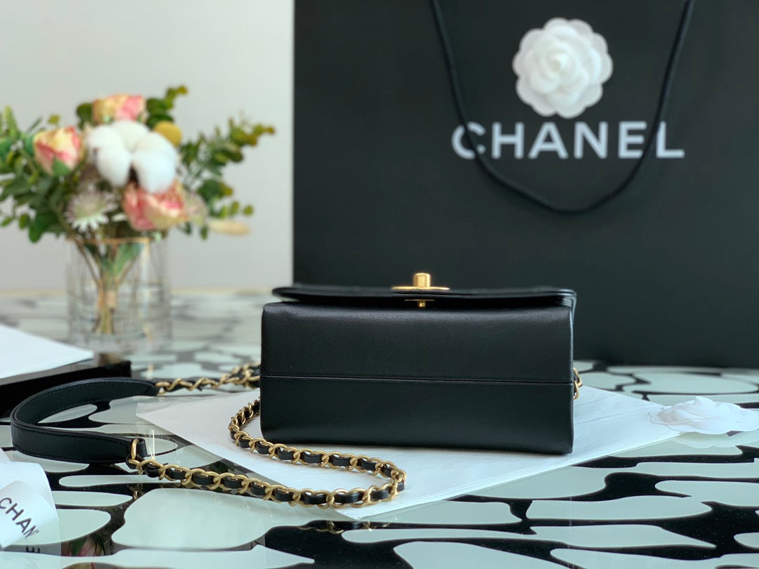 Chanel Black Quilted Lambskin Mini Flap Bag with Pearl-Accented Chunky Gold Chain