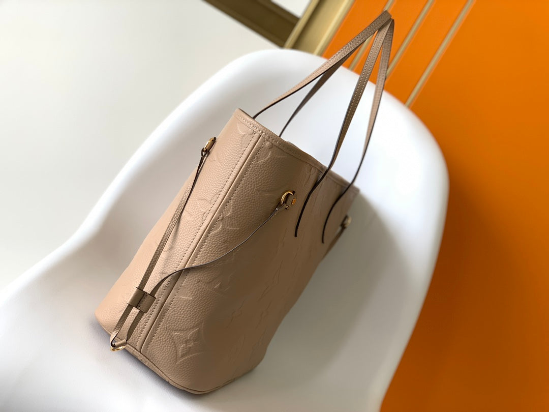 Louis Vuitton Neverfull MM Monogram Empreinte Leather Tote Bag - Beige
