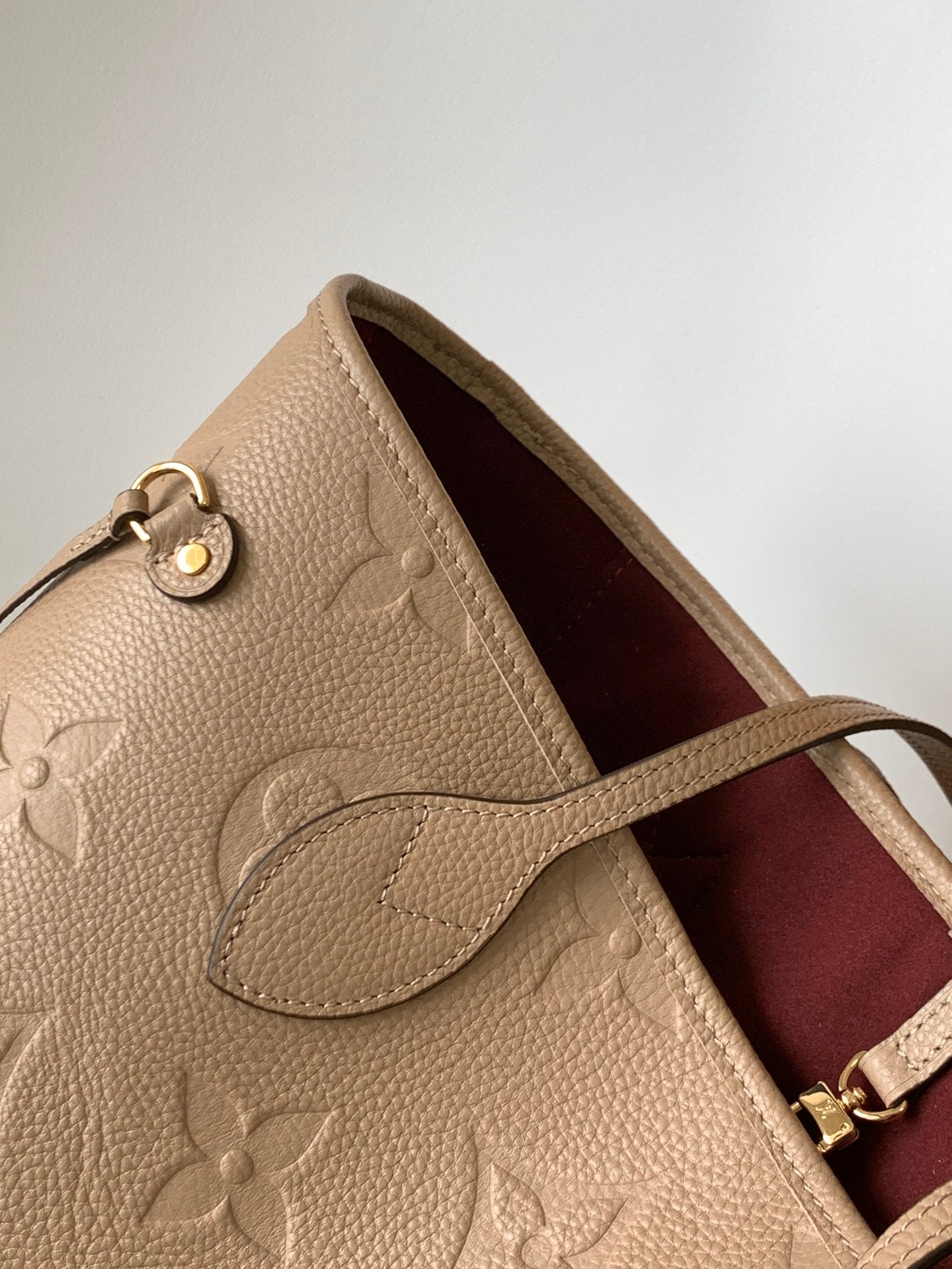 Louis Vuitton Neverfull MM Monogram Empreinte Leather Tote Bag - Beige