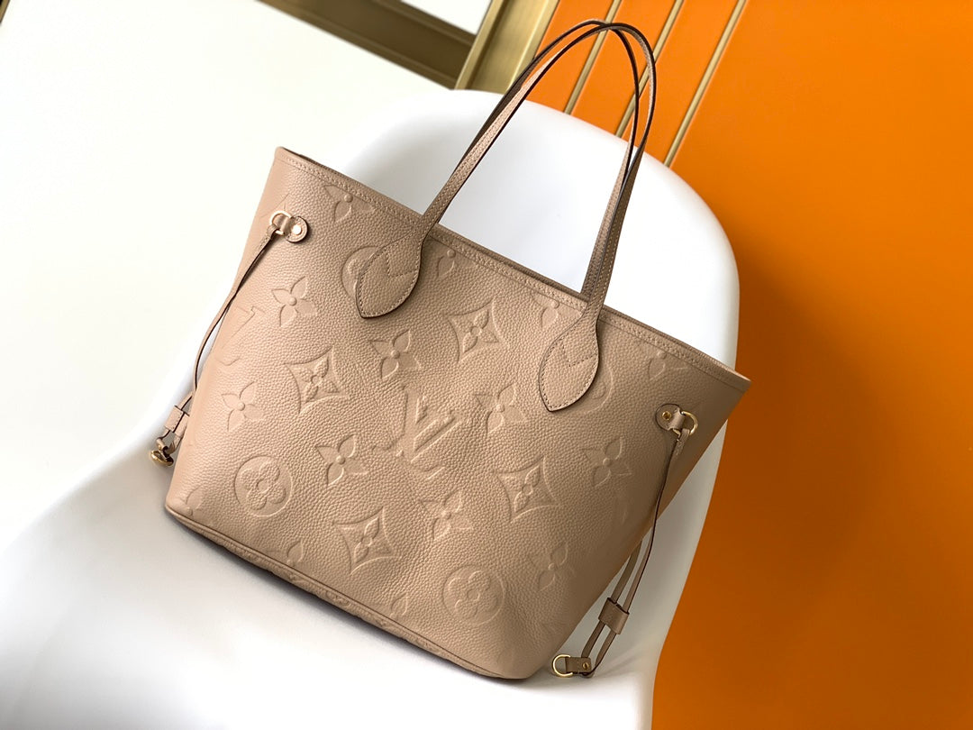 Louis Vuitton Neverfull MM Monogram Empreinte Leather Tote Bag - Beige