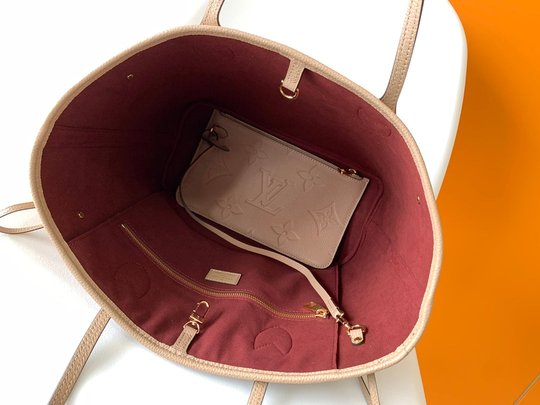 Louis Vuitton Elegant Taupe Embossed Monogram Leather Shoulder Tote Bag