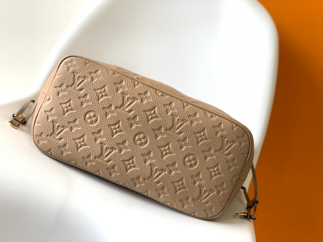 Louis Vuitton Neverfull MM Monogram Empreinte Leather Tote Bag - Beige