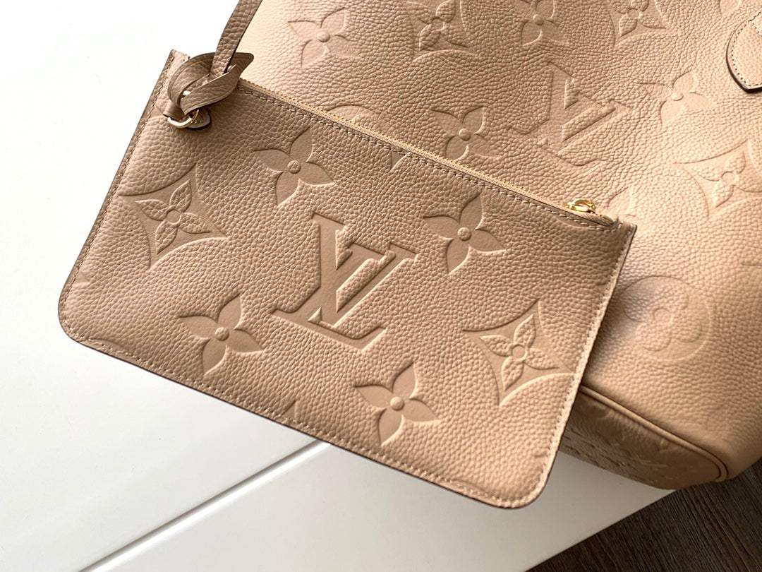 Louis Vuitton Neverfull MM Monogram Empreinte Leather Tote Bag - Beige