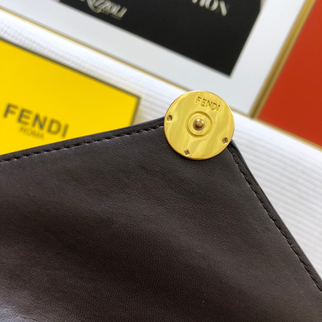 Fendi Brown FF Embossed Leather Envelope Clutch Pouch with Packaging