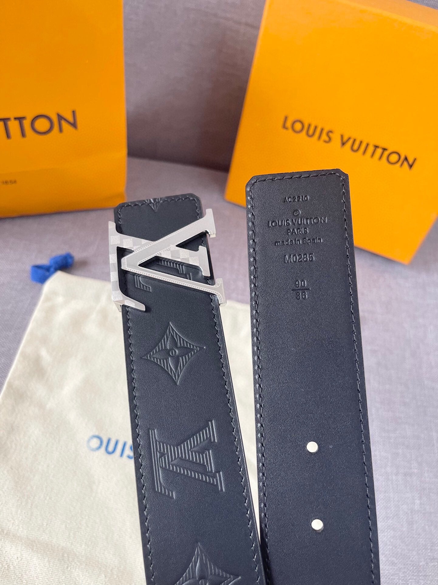 Louis Vuitton LV Initiales 40mm Black Monogram Leather Belt with Silver Buckle