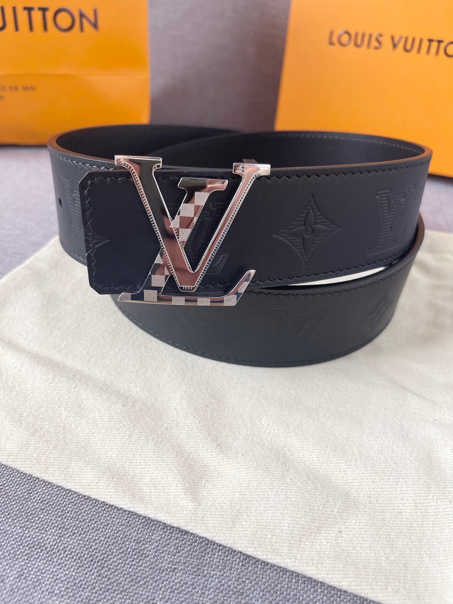 Louis Vuitton LV Initiales 40mm Black Monogram Leather Belt with Silver Buckle
