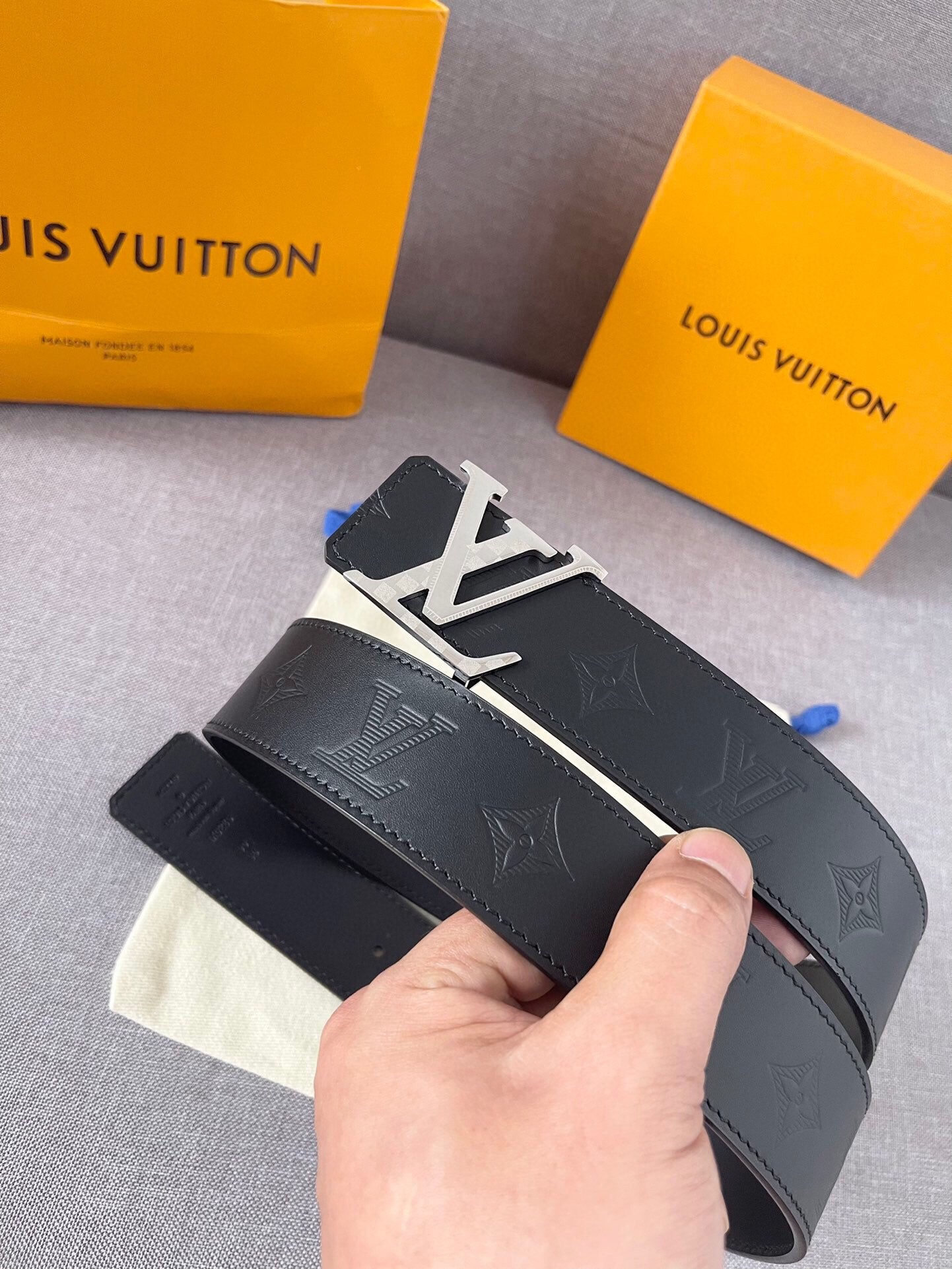 Louis Vuitton LV Initiales 40mm Black Monogram Leather Belt with Silver Buckle