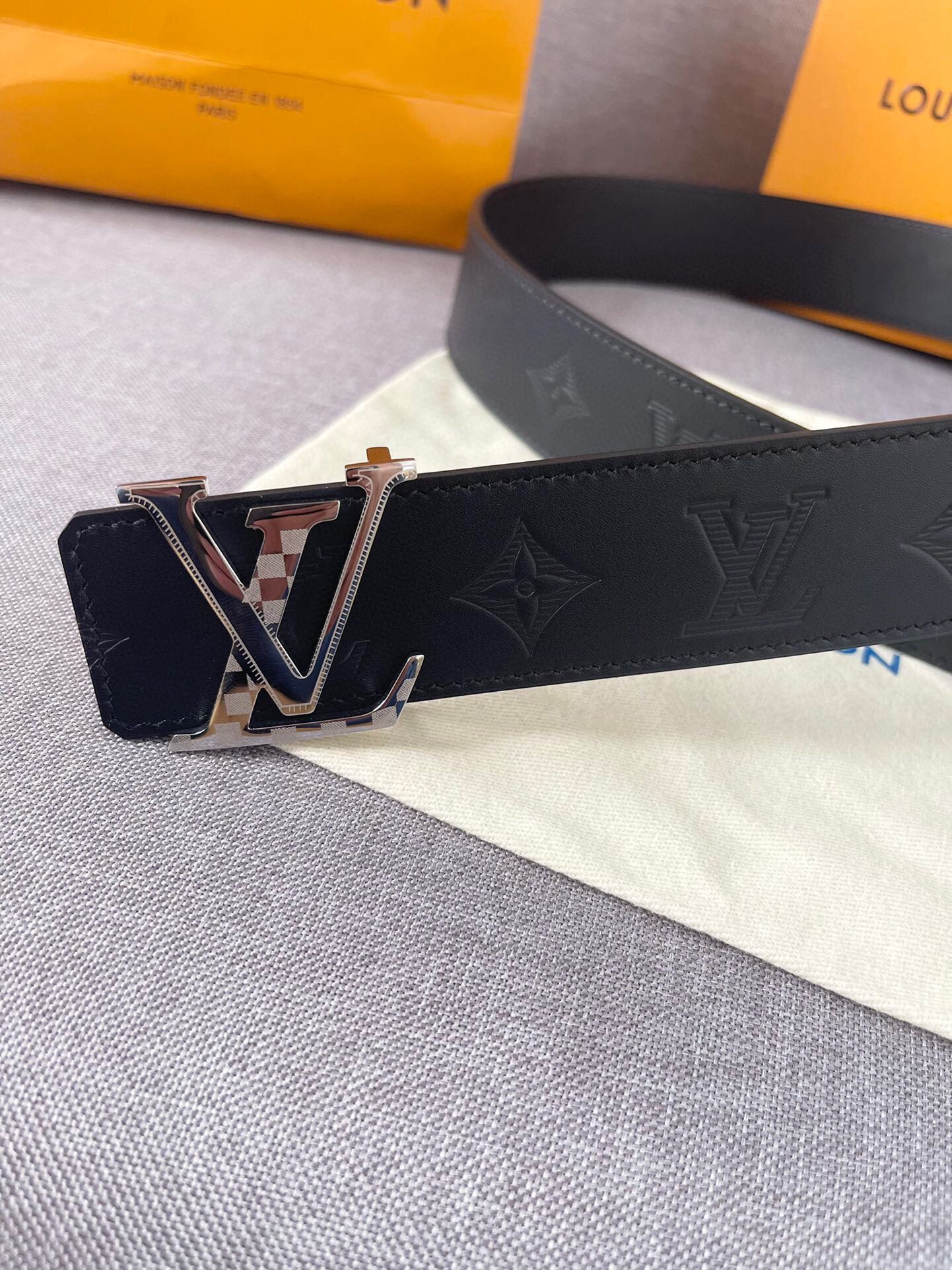 Louis Vuitton LV Initiales 40mm Black Monogram Leather Belt with Silver Buckle