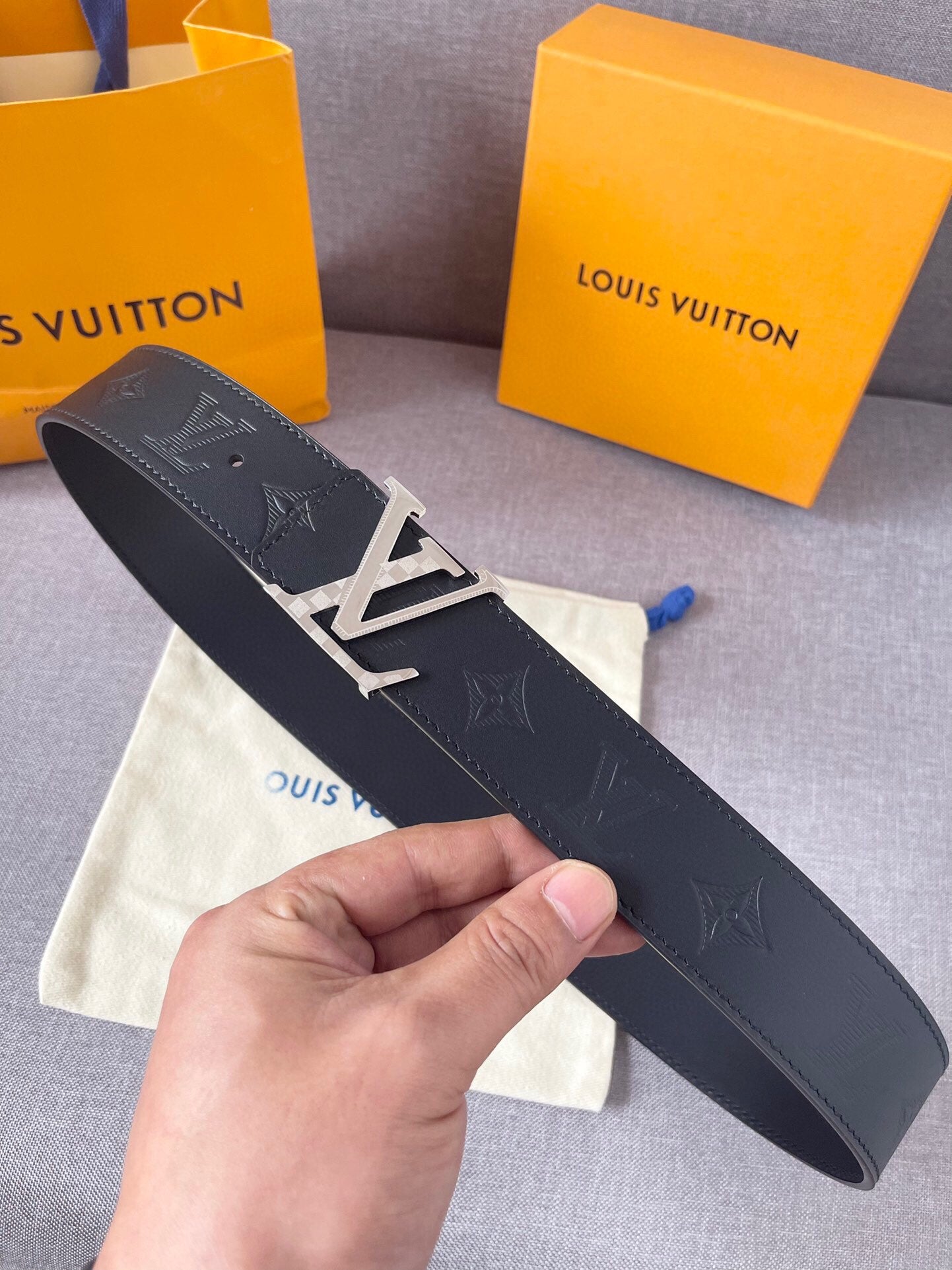 Louis Vuitton LV Initiales 40mm Black Monogram Leather Belt with Silver Buckle