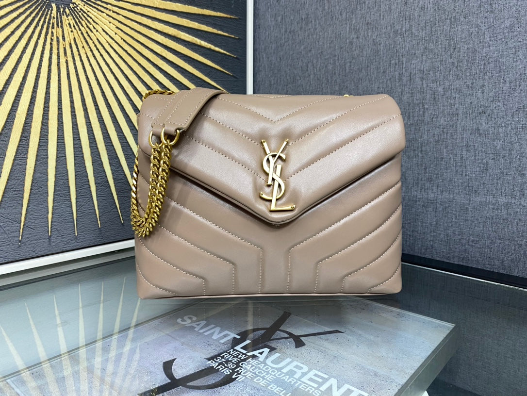 Saint Laurent Loulou Medium Chain Bag in Quilted Leather - Beige