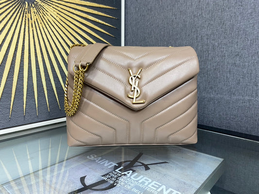 Saint Laurent Loulou Medium Chain Bag in Quilted Leather - Beige