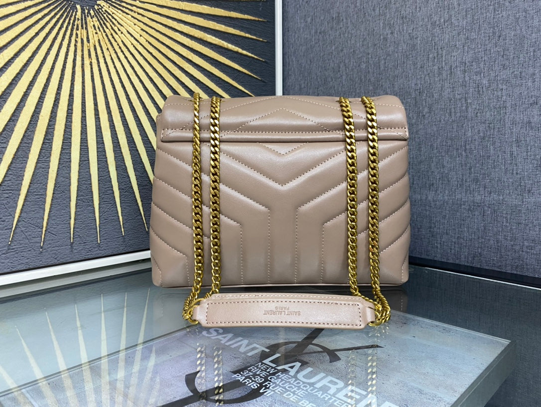 Saint Laurent Loulou Medium Chain Bag in Quilted Leather - Beige