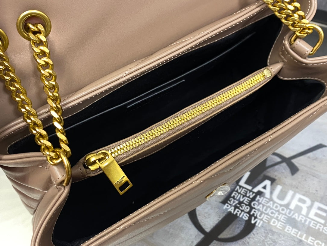 Saint Laurent Loulou Medium Chain Bag in Quilted Leather - Beige