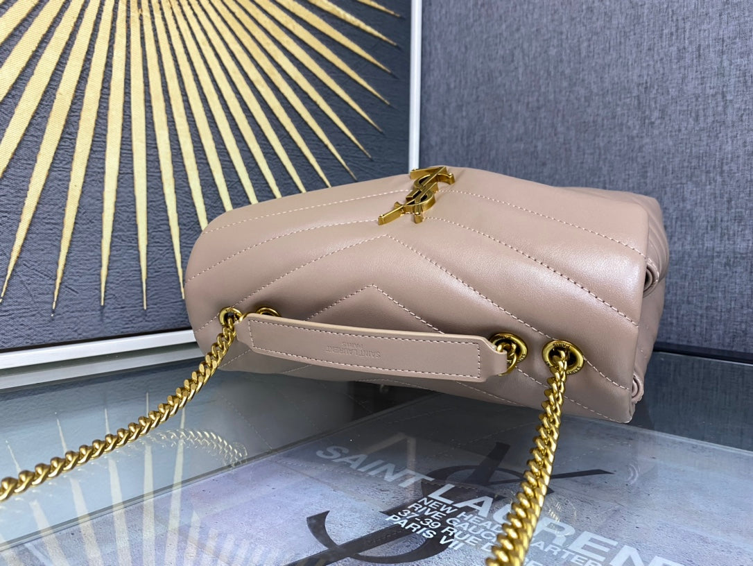 Saint Laurent Loulou Medium Chain Bag in Quilted Leather - Beige