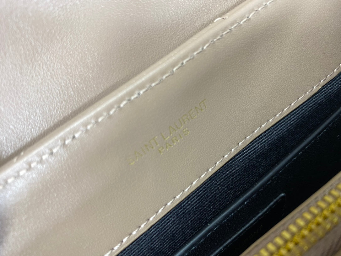 Saint Laurent Loulou Medium Chain Bag in Quilted Leather - Beige