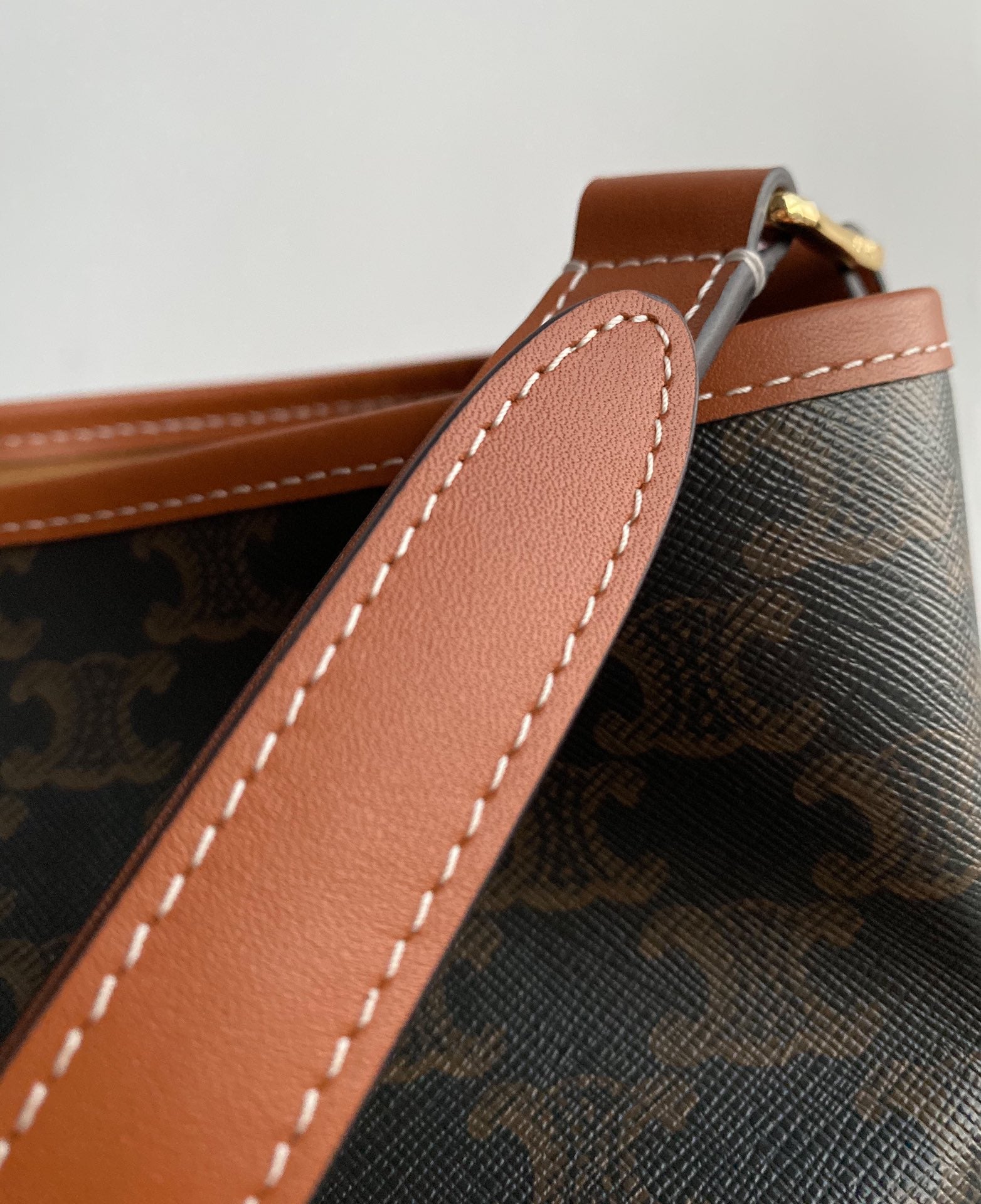 Celine Small Bucket Bag in Triomphe Canvas and Calfskin - Tan