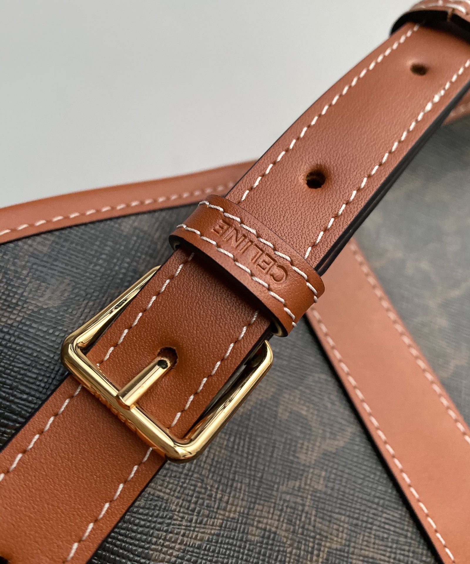 Celine Small Bucket Bag in Triomphe Canvas and Calfskin - Tan