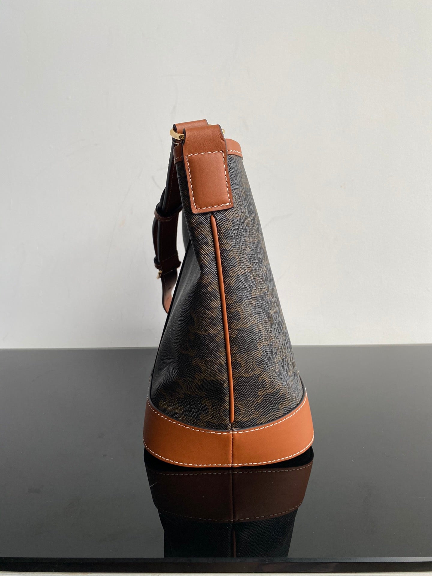 Vintage Monogram Bucket Bag with Tan Leather Trim - Brown Crossbody Shoulder Bag