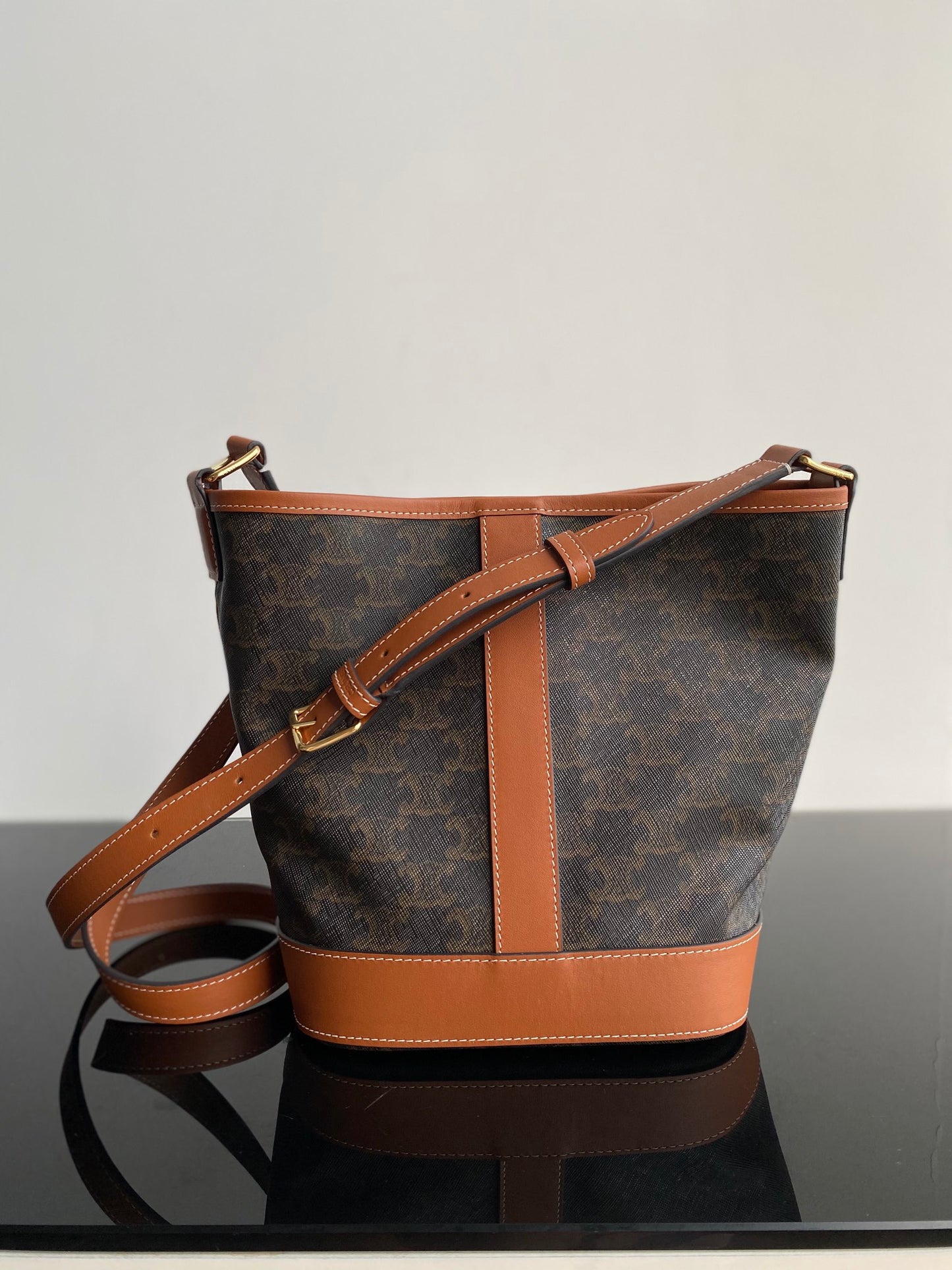 Vintage Monogram Bucket Bag with Tan Leather Trim - Brown Crossbody Shoulder Bag