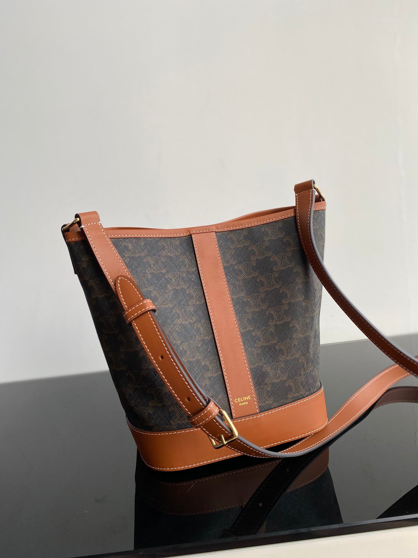Vintage Monogram Bucket Bag with Tan Leather Trim - Brown Crossbody Shoulder Bag