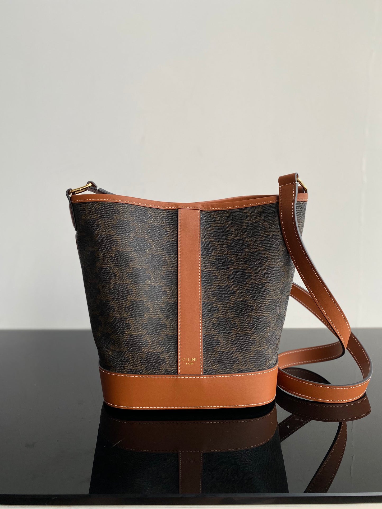 Vintage Monogram Bucket Bag with Tan Leather Trim - Brown Crossbody Shoulder Bag