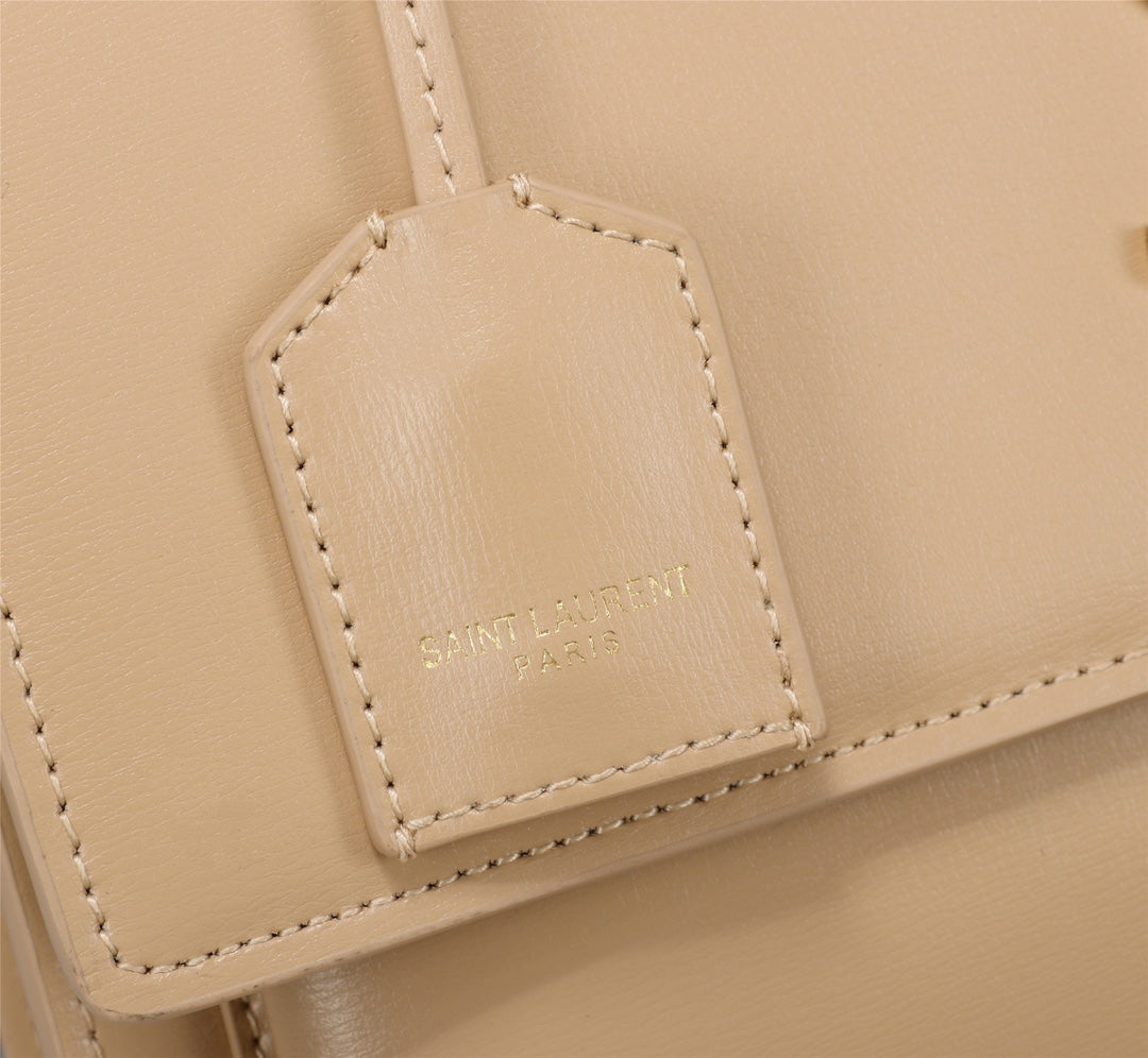 Saint Laurent Medium Sunset Shoulder Bag in Smooth Leather - Beige