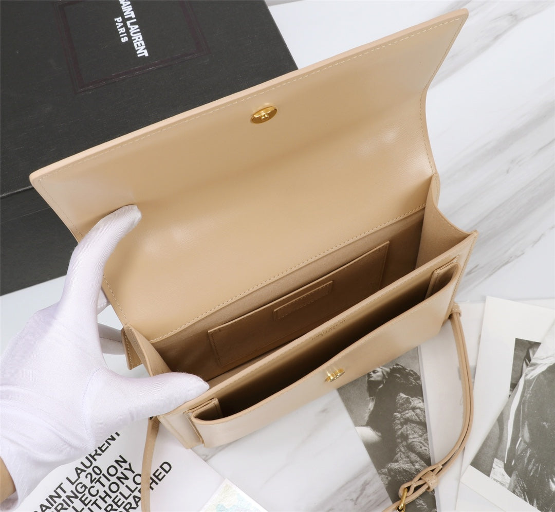 Saint Laurent Medium Sunset Shoulder Bag in Smooth Leather - Beige