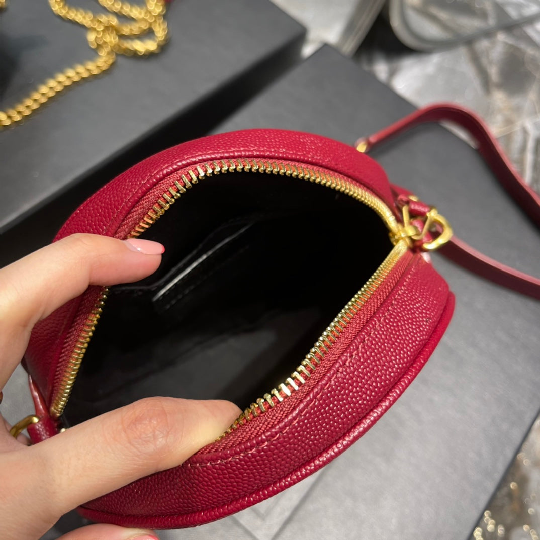 Saint Laurent Vinyle Round Camera Bag in Chevron-Quilted Leather - Red