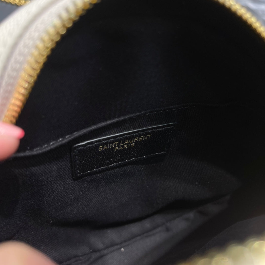 Saint Laurent Vinyle Round Camera Bag in Chevron-Quilted Leather - Off-White