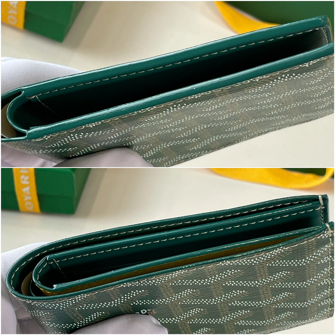 Gogy Classic Green Chevron Pattern Leather Bifold Wallet