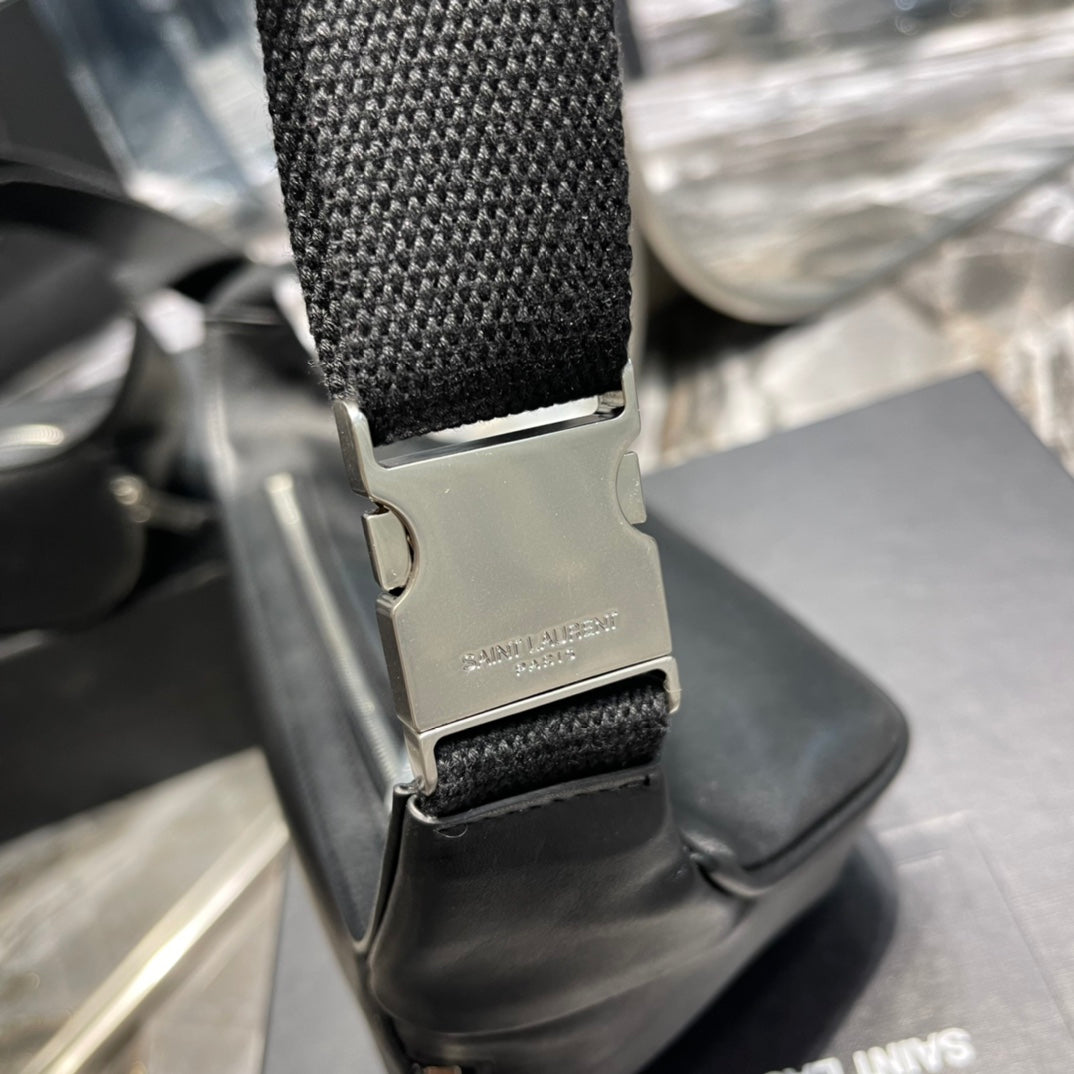 Saint Laurent Black Smooth Leather Belt Bag with Silver-Tone Hardware