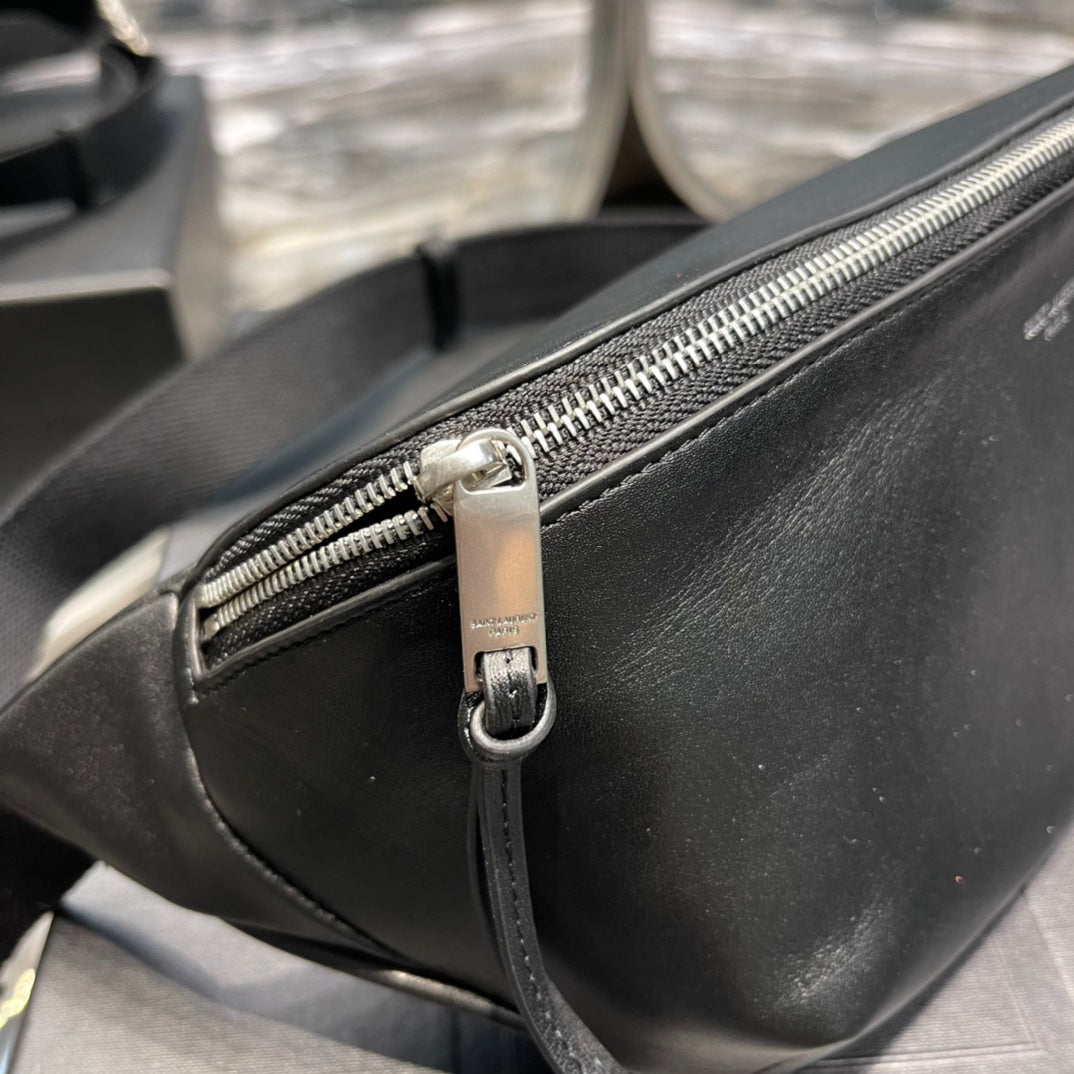Saint Laurent Black Smooth Leather Belt Bag with Silver-Tone Hardware