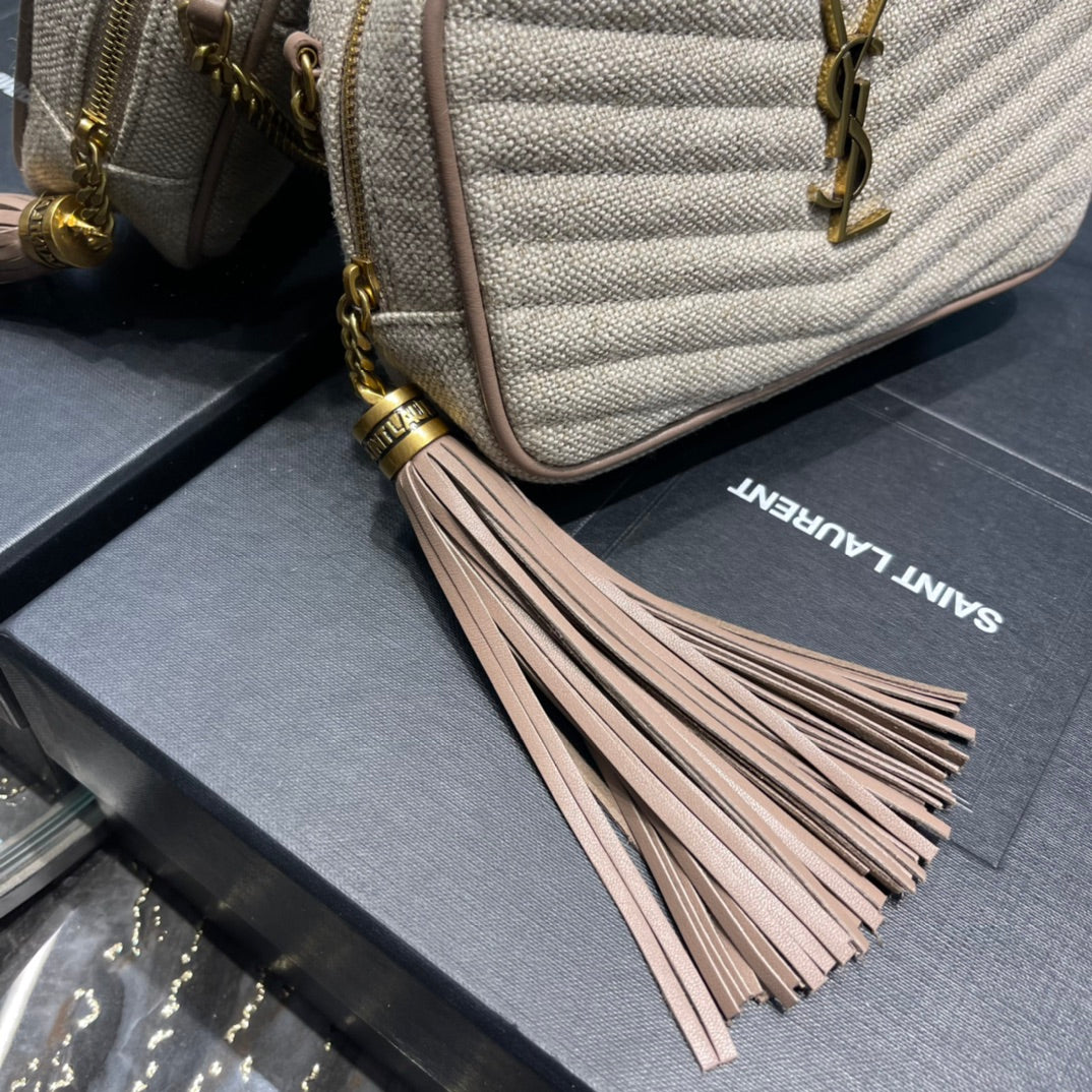 Saint Laurent Mini Lou Quilted Leather Crossbody Bag - Beige