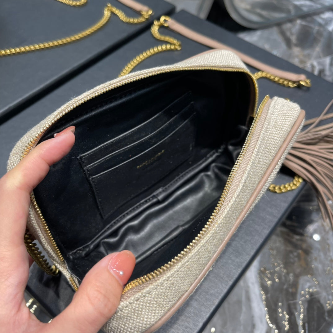 Saint Laurent Mini Lou Quilted Leather Crossbody Bag - Beige