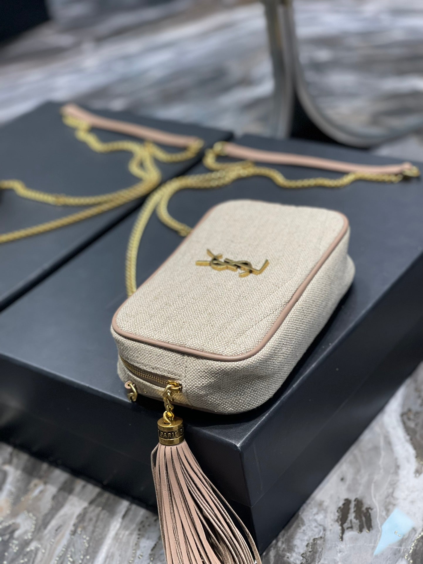Saint Laurent Mini Lou Quilted Leather Crossbody Bag - Beige
