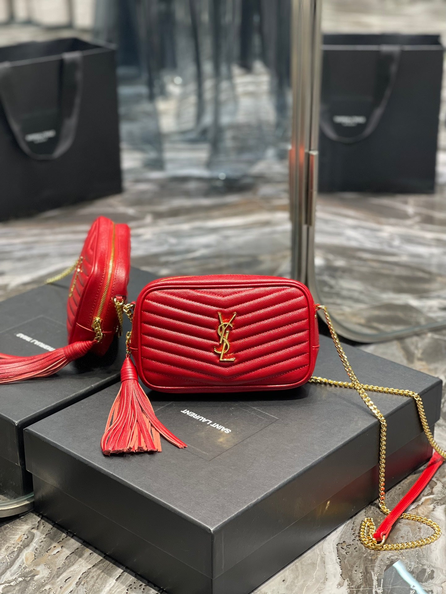 Saint Laurent Lou Baby Mini Camera Bag in Quilted Leather - Red