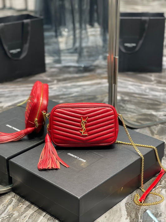 Saint Laurent Lou Baby Mini Camera Bag in Quilted Leather - Red