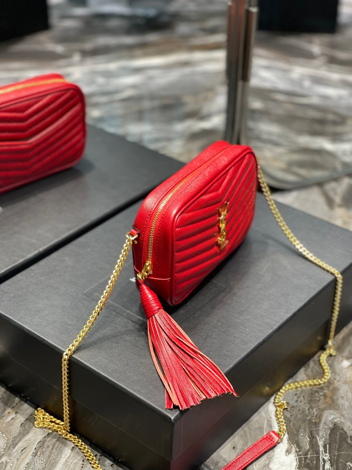 Saint Laurent Lou Baby Mini Camera Bag in Quilted Leather - Red