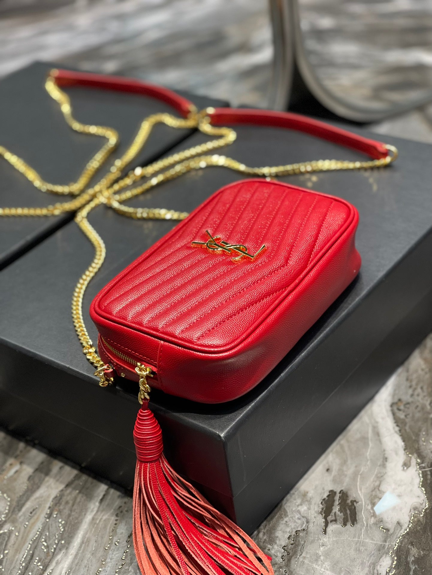 Saint Laurent Lou Baby Mini Camera Bag in Quilted Leather - Red