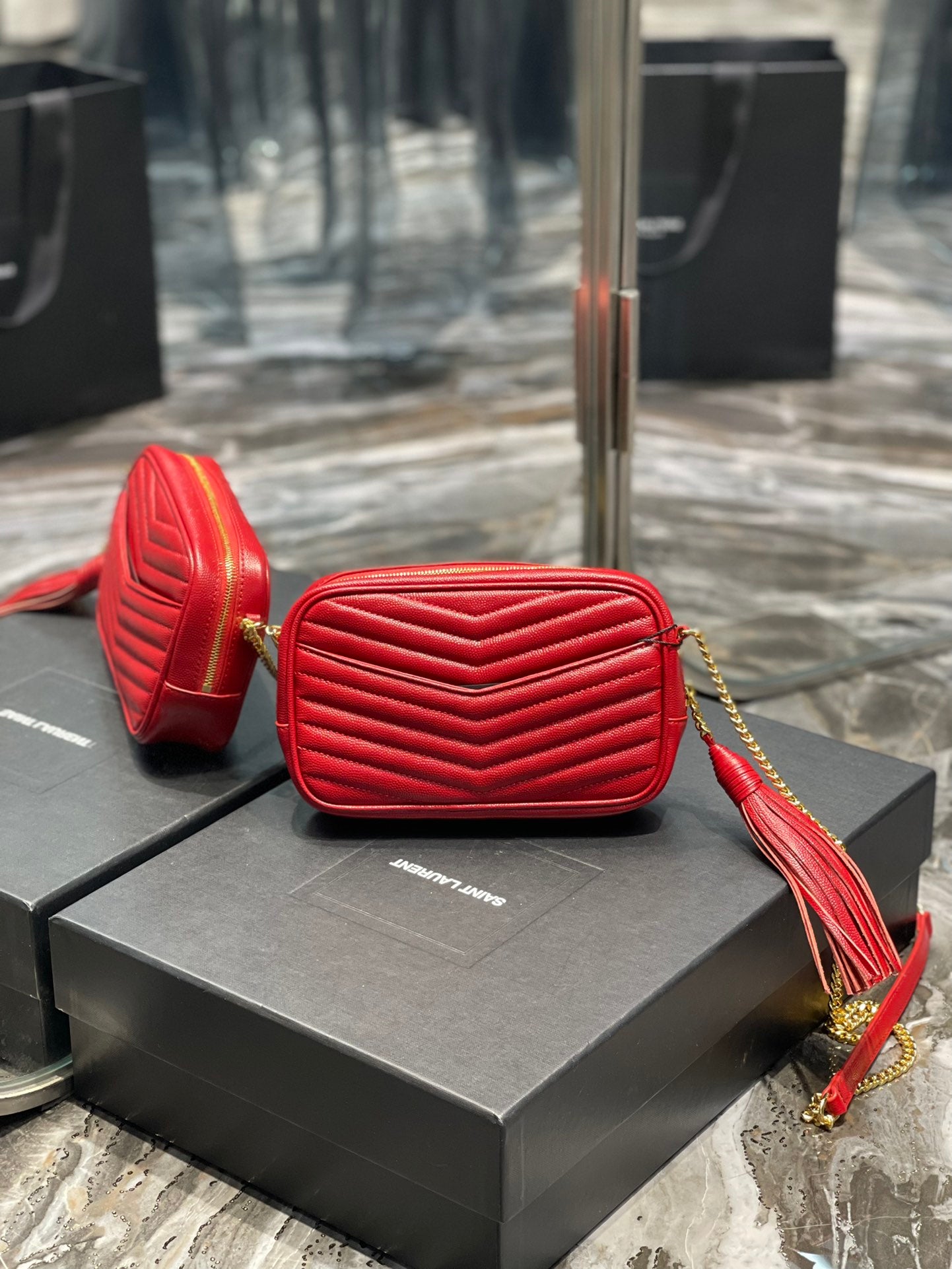 Saint Laurent Lou Baby Mini Camera Bag in Quilted Leather - Red