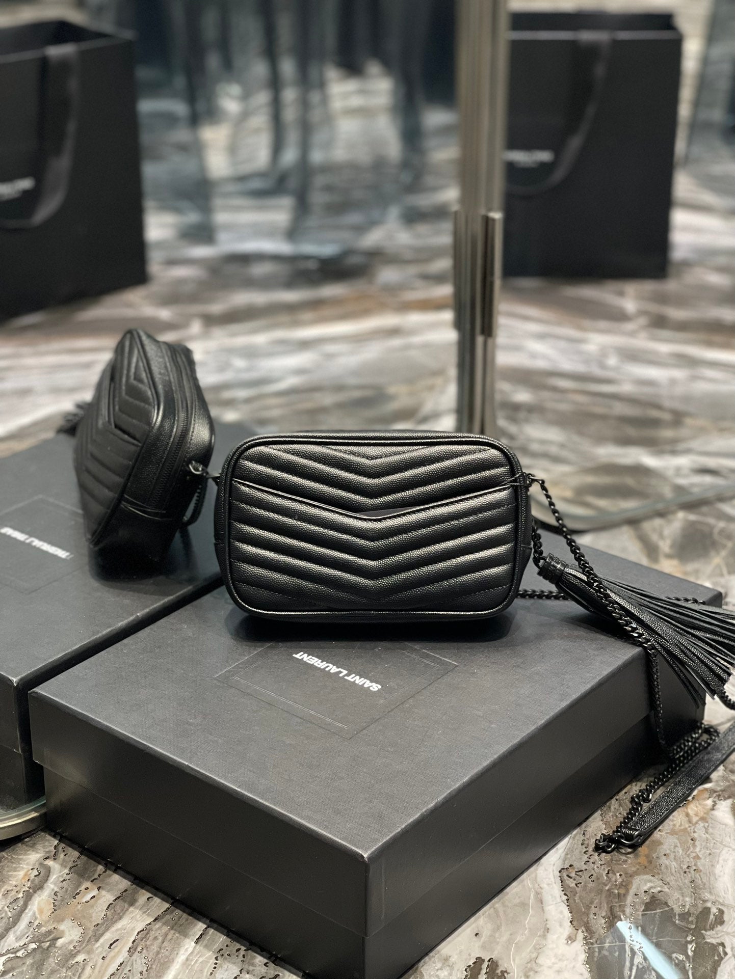 Saint Laurent Lou Mini Bag in Quilted Leather with Tassel - Black