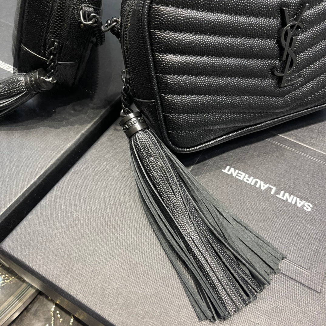 Saint Laurent Lou Mini Bag in Quilted Leather with Tassel - Black