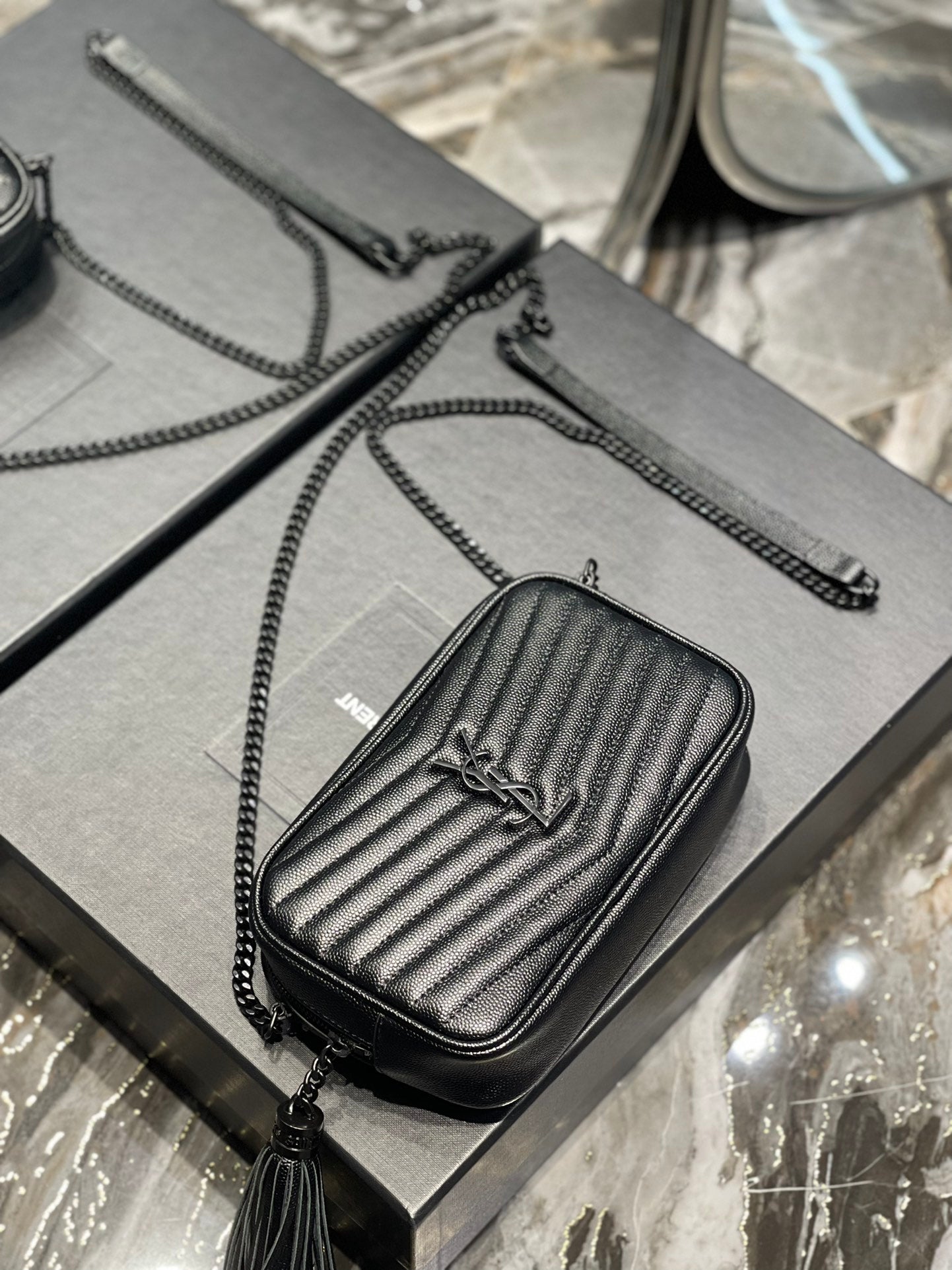 Saint Laurent Lou Mini Bag in Quilted Leather with Tassel - Black