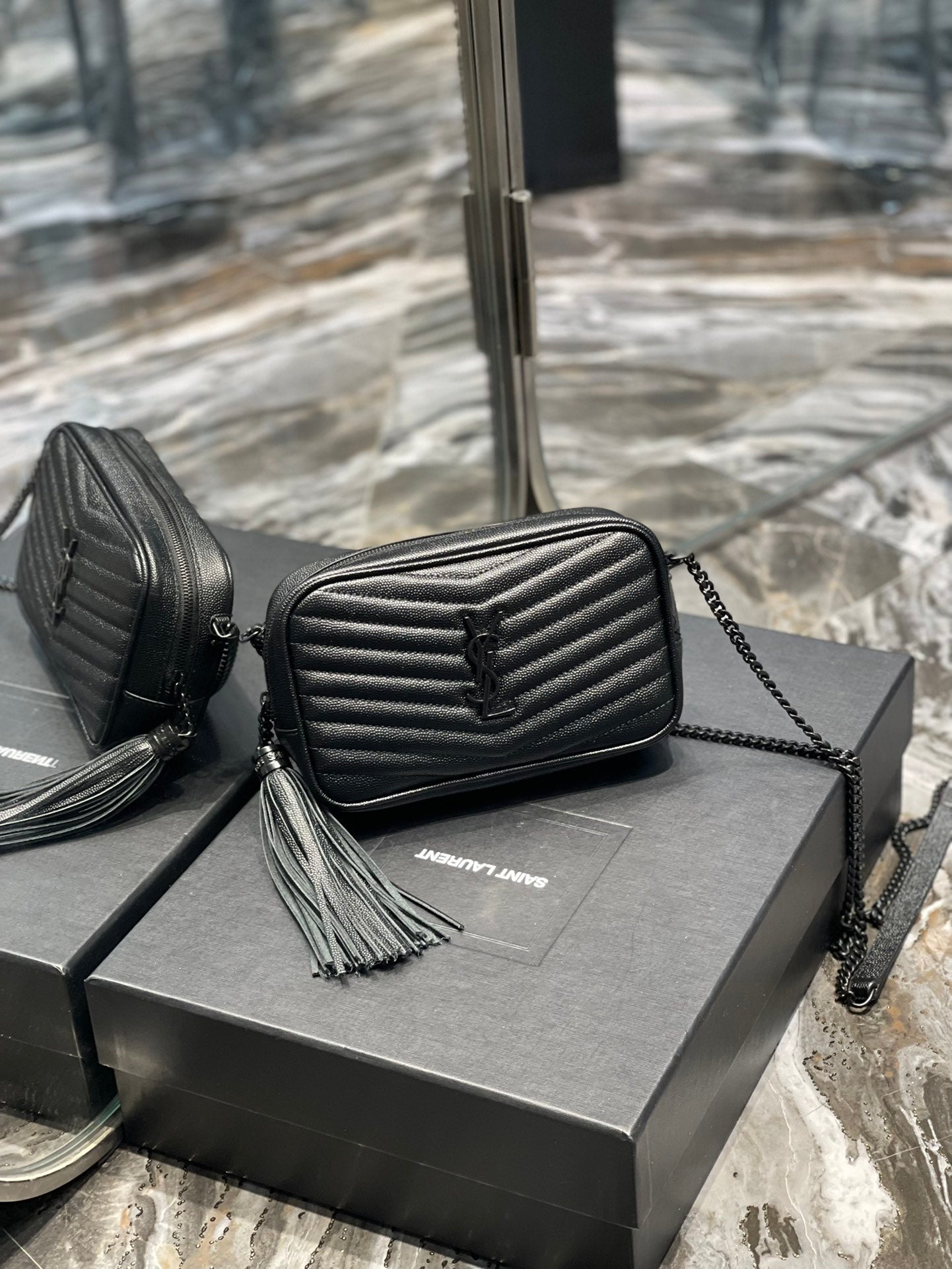Saint Laurent Lou Mini Bag in Quilted Leather with Tassel - Black