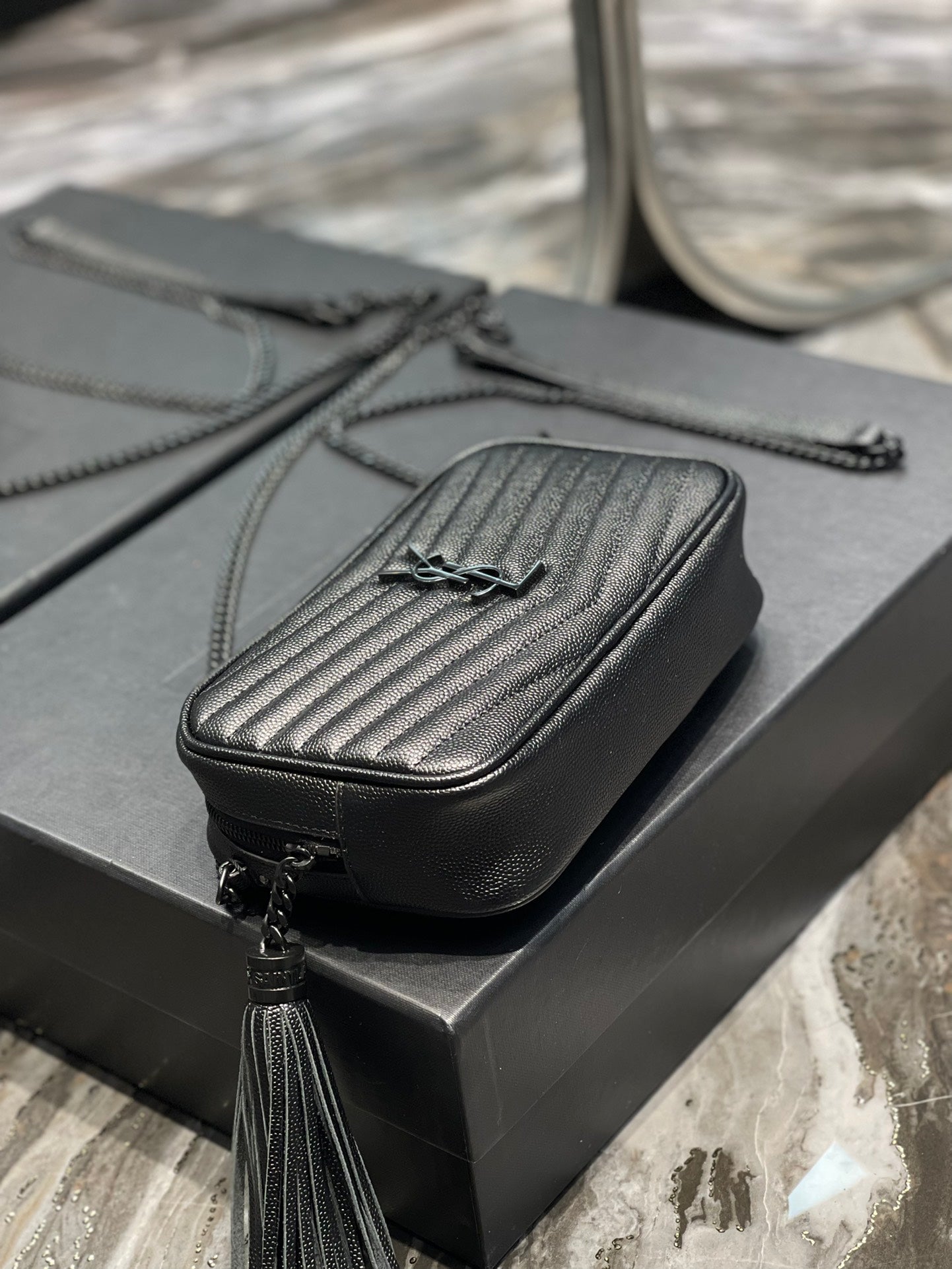 Saint Laurent Lou Mini Bag in Quilted Leather with Tassel - Black