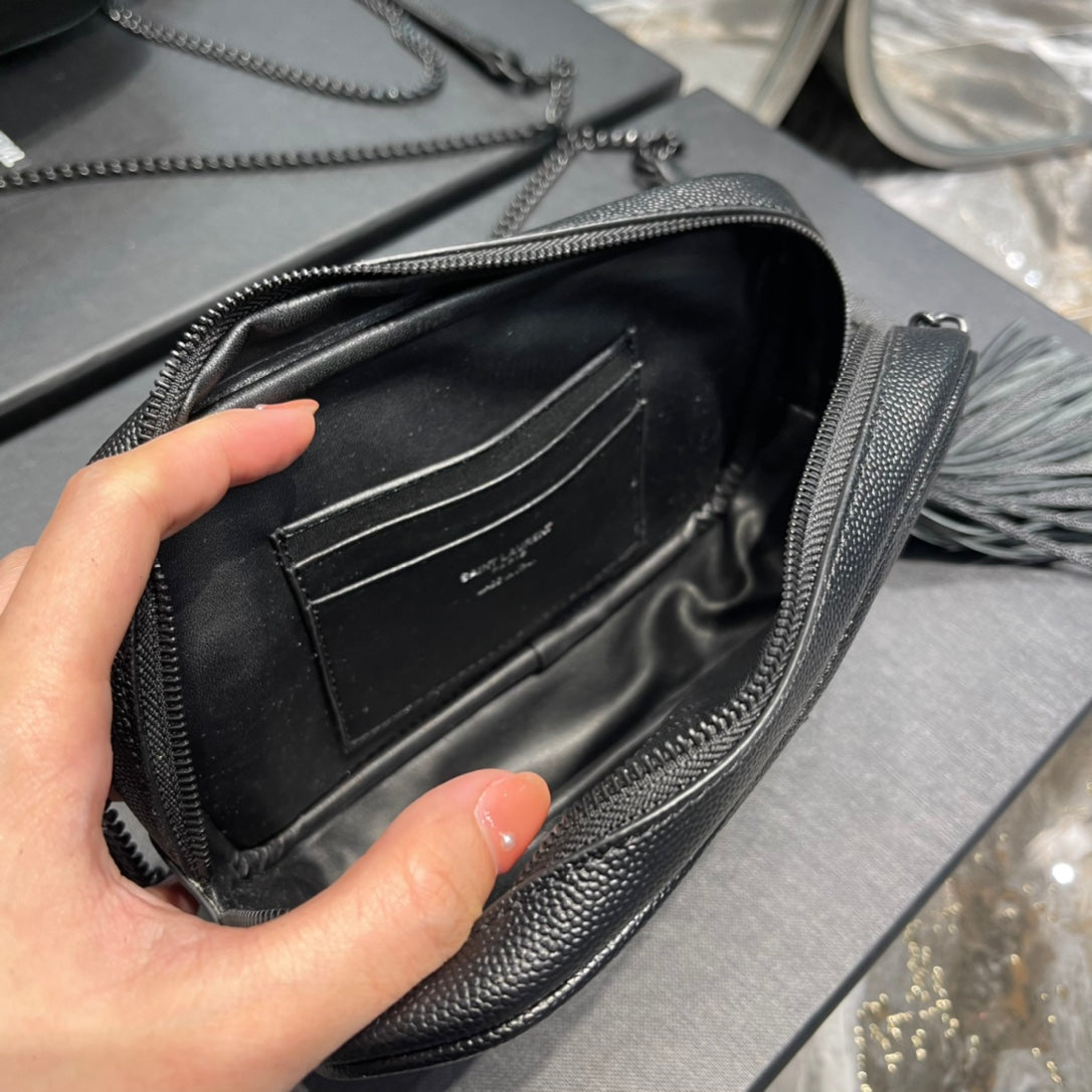 Saint Laurent Lou Mini Bag in Quilted Leather with Tassel - Black