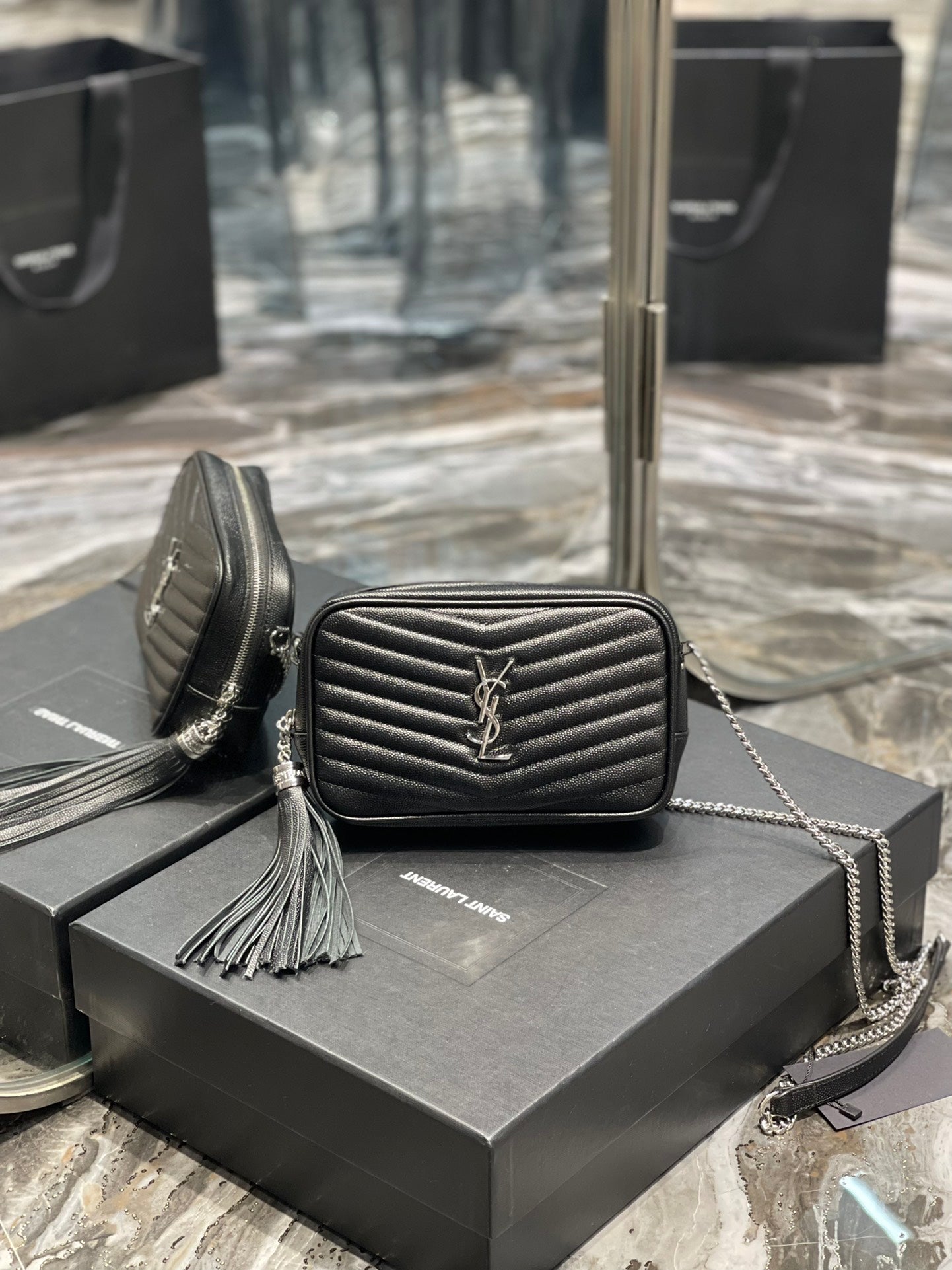 Saint Laurent Lou Mini Bag in Quilted Leather - Black