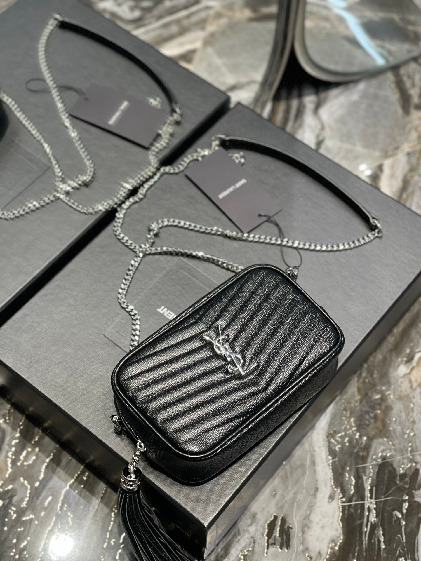 Saint Laurent Lou Mini Bag in Quilted Leather - Black
